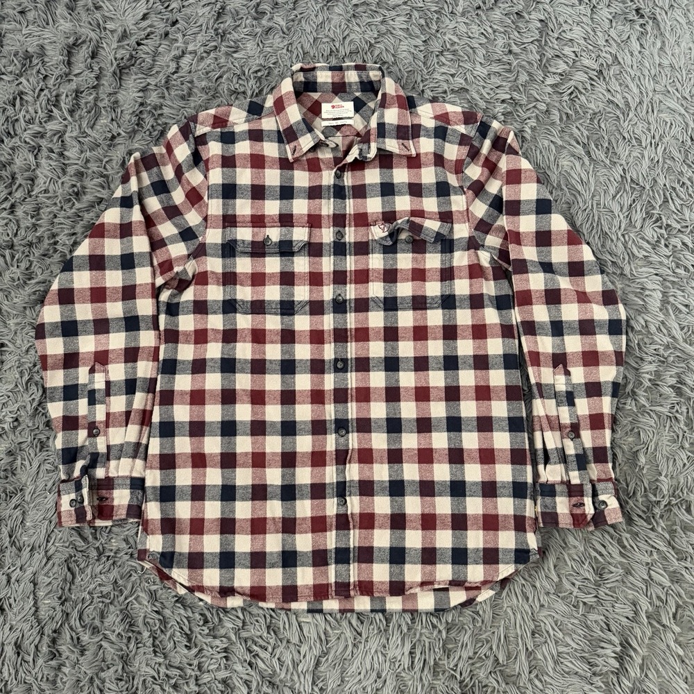 Fjallraven Skog Shirt Mens XL Red Black Plaid Flannel Slim Fit Hiking Casual